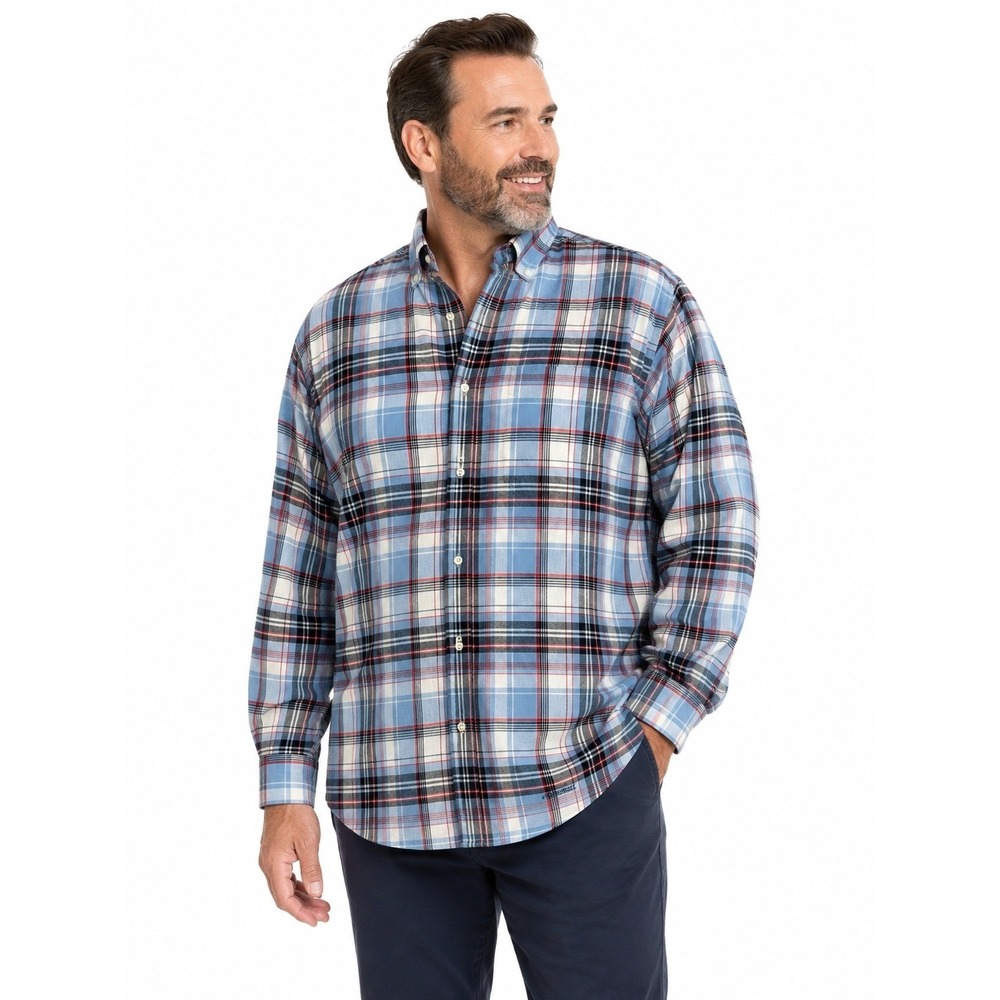 Daniel Cremieux Collection Blue Plaid Cotton Classic Fit Button Down | Small